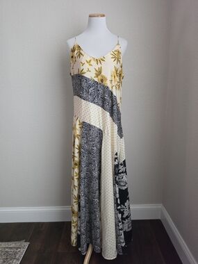 Banana Republic Floral Patchwork Maxi Dress in Gold, Black, Cream